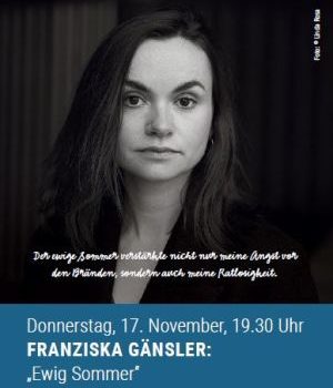Lesung mit Franziska Gänsler aus “Ewig Sommer” am 17.11.2022