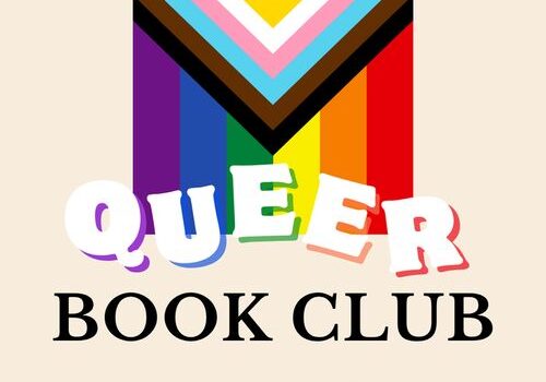 Abgebildet ist eine Regenbogenflagge. Darunter steht: "Queer Book Club: Präsentiert von Moritz Bar & Stadtbücherei Würzburg"